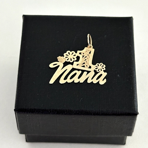 14K Yellow Gold Number One #1 Nana Grandma Floral Scroll Charm Pendant - Picture 2 of 7